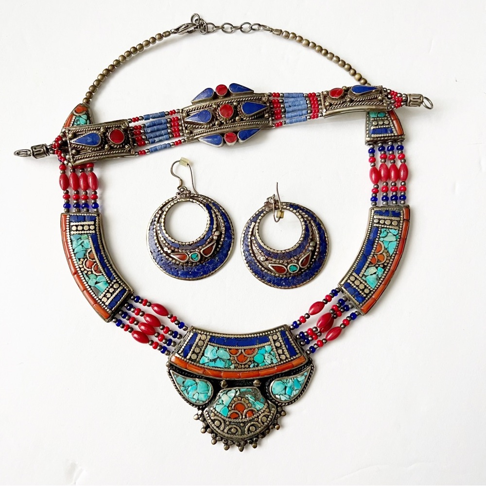 Nepalese Tibet Set Necklace Earrings Bracelet